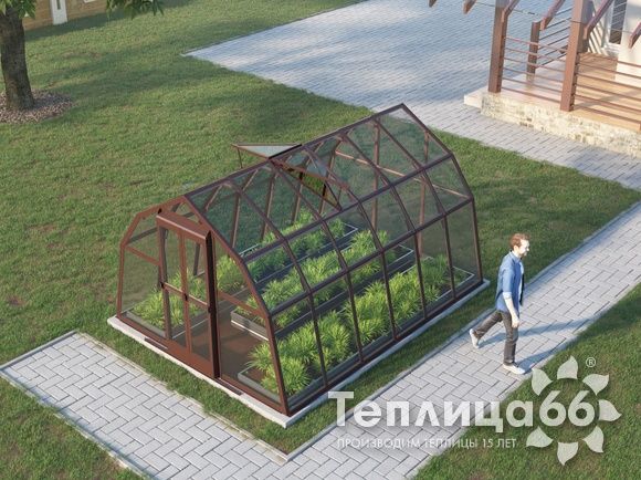 Теплица Рада Волга под стекло, 3х4 метра, коричневая