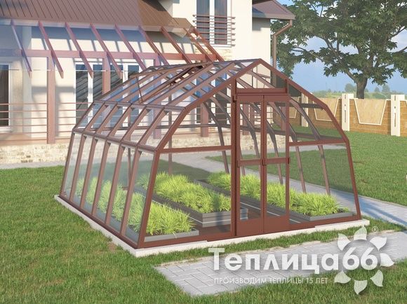 Теплица Рада Дунай под стекло, 3,5х4 метра, коричневая