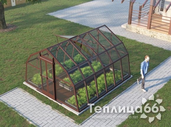 Теплица Рада Дунай под стекло, 3,5х4 метра, коричневая