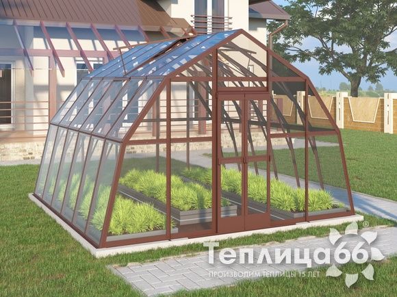 Теплица Рада Енисей под стекло, 4х4 метра, коричневая