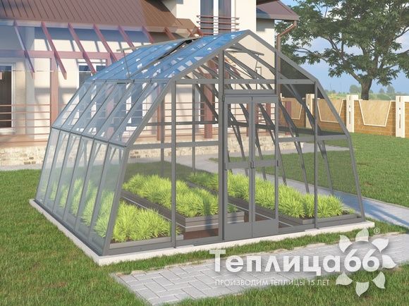 Теплица Рада Енисей под стекло, 4х4 метра, графитовая