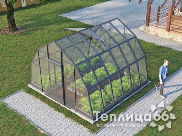 Теплица Рада Енисей под стекло, 4х4 метра, графитовая